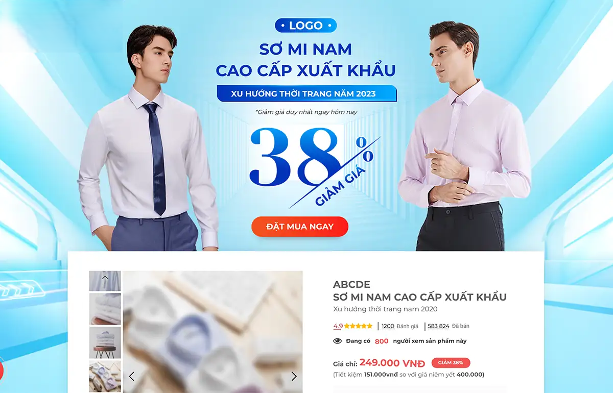 Landing page thời trang nam cần tập trung vào câu từ ngắn gọn
