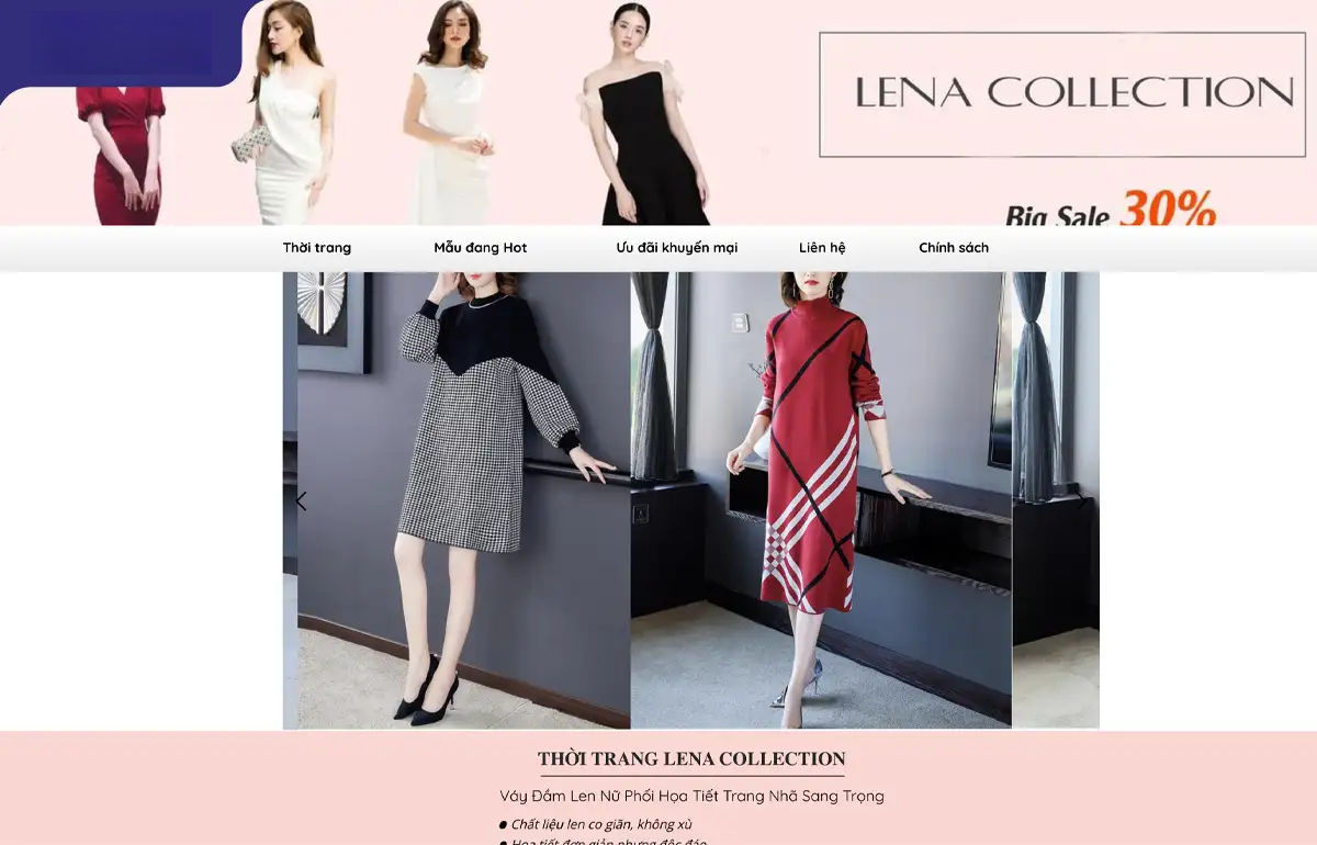 Landing page quần áo cần thể hiện theo bộ sưu tập